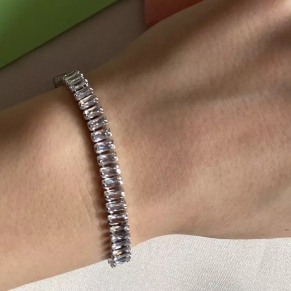 NEW 925 Sterling Silver Rectangular Tennis Bracelet - Picture 8 of 11